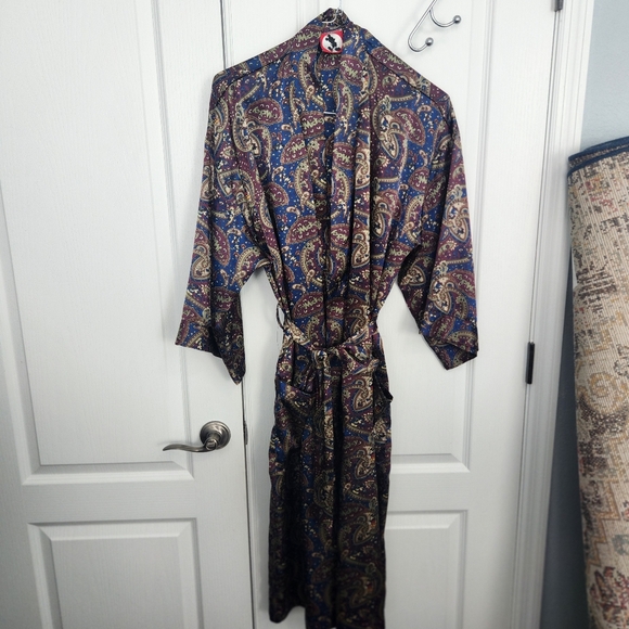 Disney Blue and Tan Silky Mens Robe With Hidden MICKEY MOUSE - Picture 1 of 8